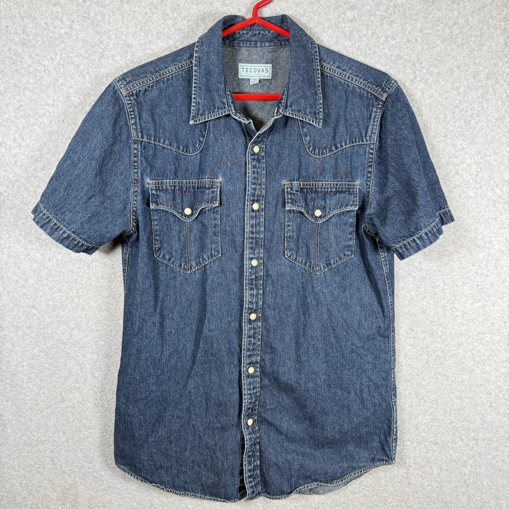Tecovas pearl snap shirt mens small short sleeve button up western denim